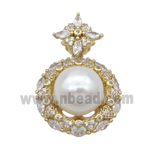 Copper Pendant Pave Pearlized Shell Gold Plated