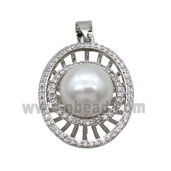 Copper Pendant Pave Pearlized Shell Eye Platinum Plated