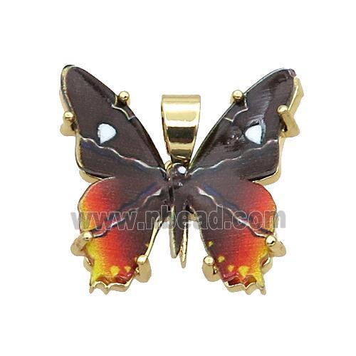 Copper Butterfly Pendant Pave Black Resin Gold Plated