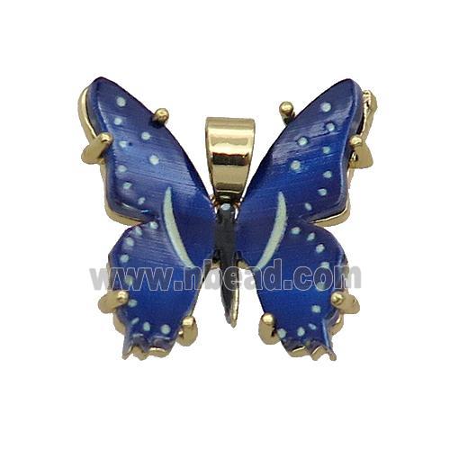 Copper Butterfly Pendant Pave Blue Resin Gold Plated