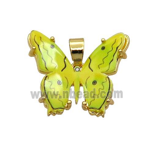 Copper Butterfly Pendant Pave Yellow Resin Gold Plated