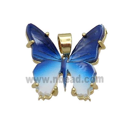 Copper Butterfly Pendant Pave Blue Resin Gold Plated