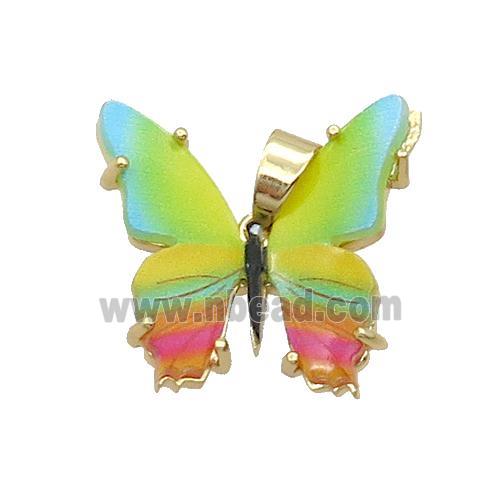 Copper Butterfly Pendant Pave Multicolor Resin Gold Plated