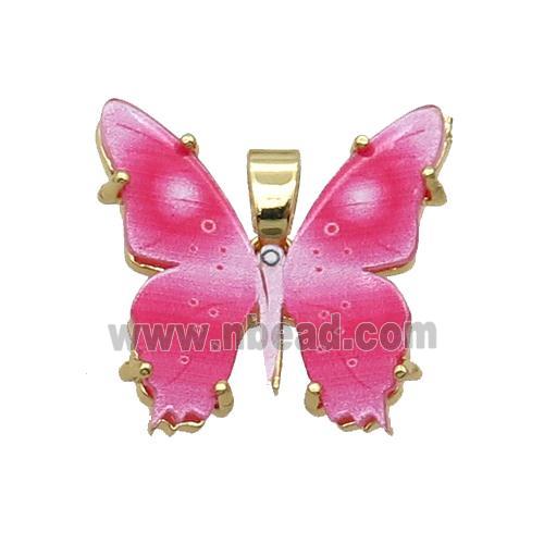 Copper Butterfly Pendant Pave Pink Resin Gold Plated