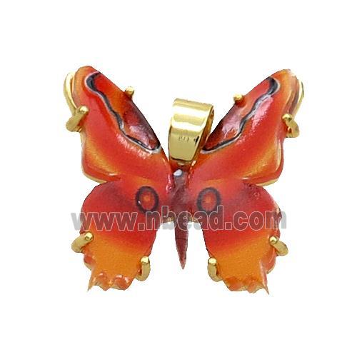 Copper Butterfly Pendant Pave Red Resin Gold Plated