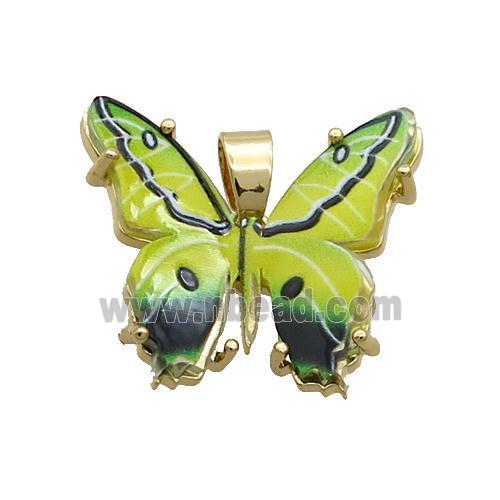 Copper Butterfly Pendant Pave Olive Resin Gold Plated