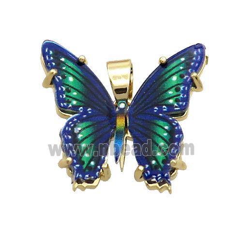 Copper Butterfly Pendant Pave Peacockgreen Resin Gold Plated