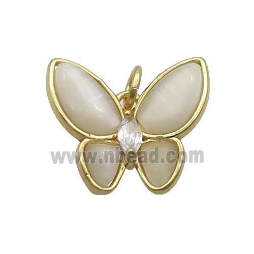 Copper Butterfly Pendant Pave White Catseye Gold Plated