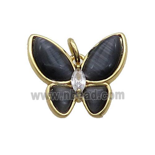 Copper Butterfly Pendant Pave Black Catseye Gold Plated