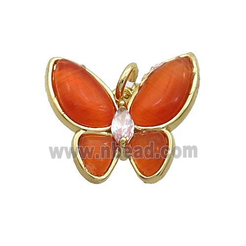 Copper Butterfly Pendant Pave Red Catseye Gold Plated