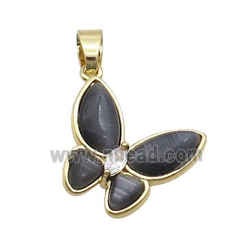 Copper Butterfly Pendant Pave Black Catseye Gold Plated