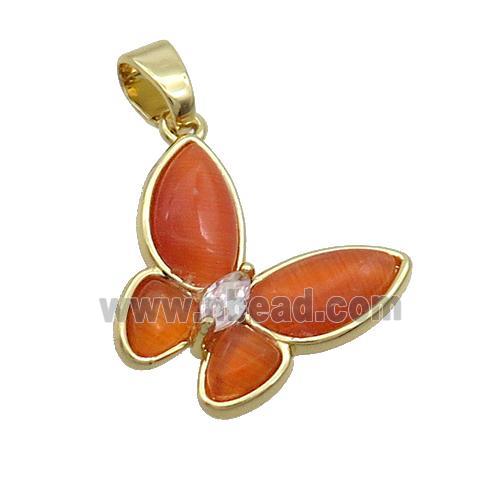 Copper Butterfly Pendant Pave Red Catseye Gold Plated