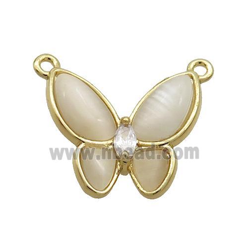 Copper Butterfly Pendant Pave White Catseye 2loops Gold Plated