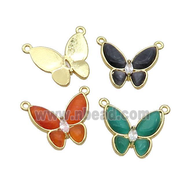 Copper Butterfly Pendant Pave Catseye 2loops Gold Plated Mixed