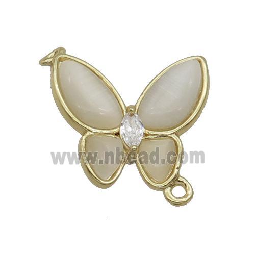 Copper Butterfly Connctor Pave White Catseye Gold Plated