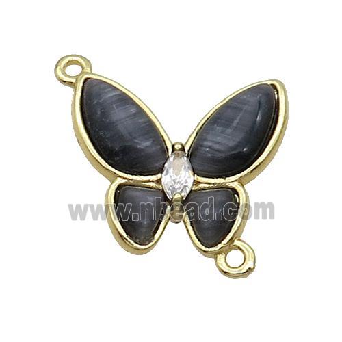 Copper Butterfly Connctor Pave Black Catseye Gold Plated