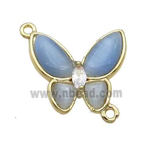 Copper Butterfly Connctor Pave Blue Catseye Gold Plated