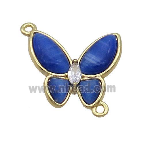 Copper Butterfly Connctor Pave Royalblue Catseye Gold Plated