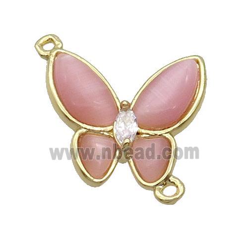 Copper Butterfly Connctor Pave Pink Catseye Gold Plated