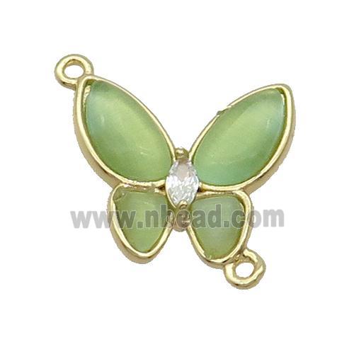 Copper Butterfly Connctor Pave Green Catseye Gold Plated