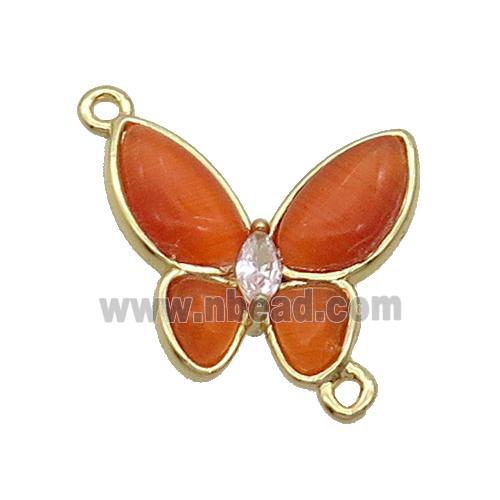 Copper Butterfly Connctor Pave Red Catseye Gold Plated
