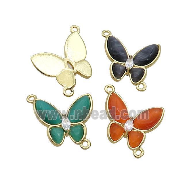 Copper Butterfly Connctor Pave Catseye Gold Plated Mixed