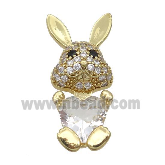 Copper Rabbit Pendant Pave Zircon Clear Crystal Gold Plated