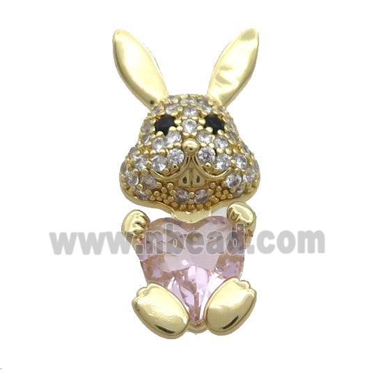 Copper Rabbit Pendant Pave Zircon Pink Crystal Gold Plated