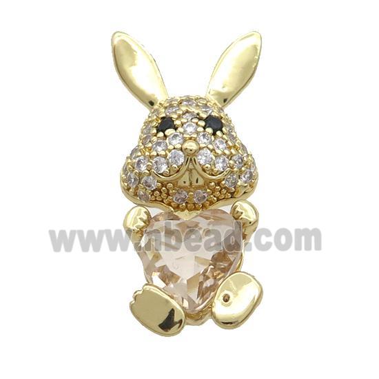 Copper Rabbit Pendant Pave Zircon Yellow Crystal Gold Plated