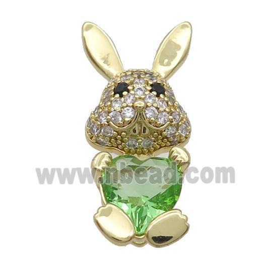 Copper Rabbit Pendant Pave Zircon Ltgreen Crystal Gold Plated