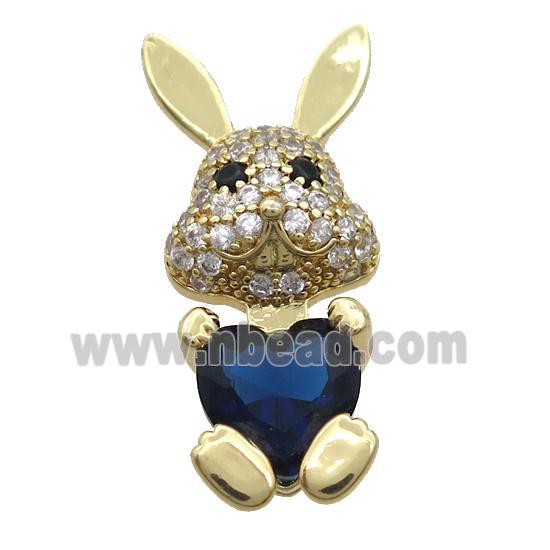 Copper Rabbit Pendant Pave Zircon Darkblue Crystal Gold Plated