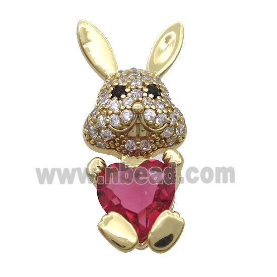 Copper Rabbit Pendant Pave Zircon Red Crystal Gold Plated