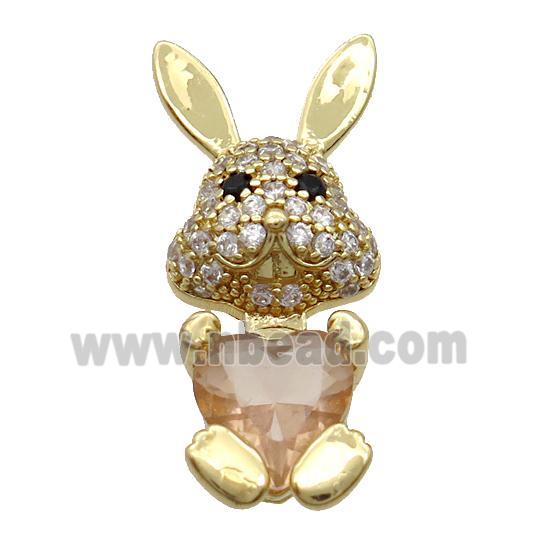 Copper Rabbit Pendant Pave Zircon Champagne Crystal Gold Plated