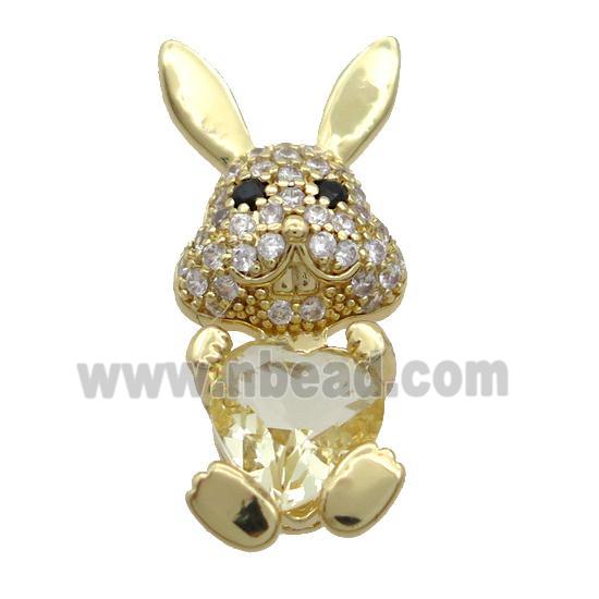 Copper Rabbit Pendant Pave Zircon Yellow Crystal Gold Plated