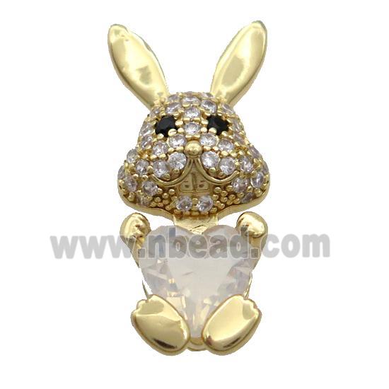 Copper Rabbit Pendant Pave Zircon White Crystal Gold Plated