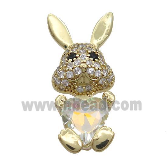 Copper Rabbit Pendant Pave Zircon White AB-color Crystal Gold Plated
