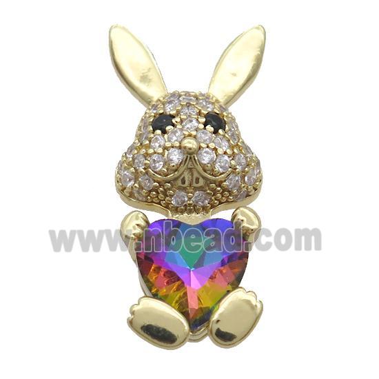 Copper Rabbit Pendant Pave Zircon Rainbow Crystal Gold Plated