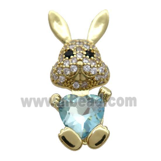 Copper Rabbit Pendant Pave Zircon Blue Crystal Gold Plated