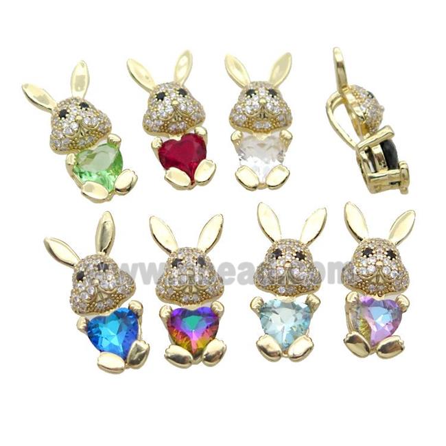 Copper Rabbit Pendant Pave Zircon Crystal Gold Plated Mixed