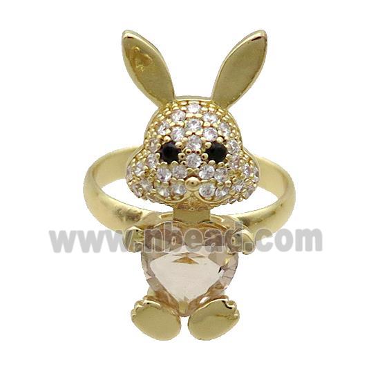 Copper Rabbit Ring Pave Zircon Champagne Crystal Adjustable Gold Plated