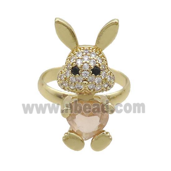 Copper Rabbit Ring Pave Zircon Crystal Adjustable Gold Plated