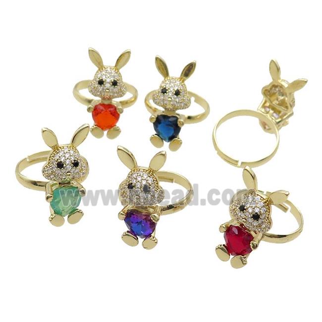 Copper Rabbit Ring Pave Zircon Crystal Adjustable Gold Plated Mixed