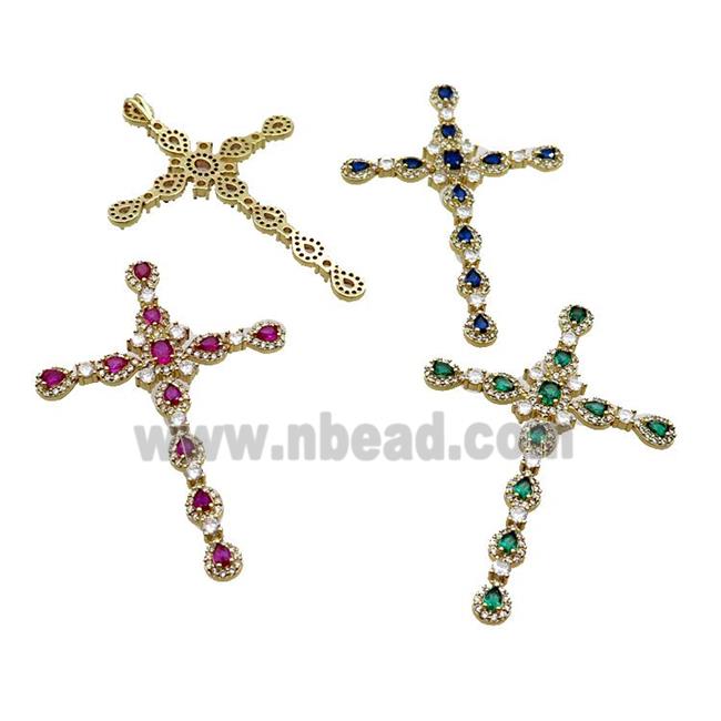Copper Cross Pendant Pave Crystal Glass Gold Plated Mixed