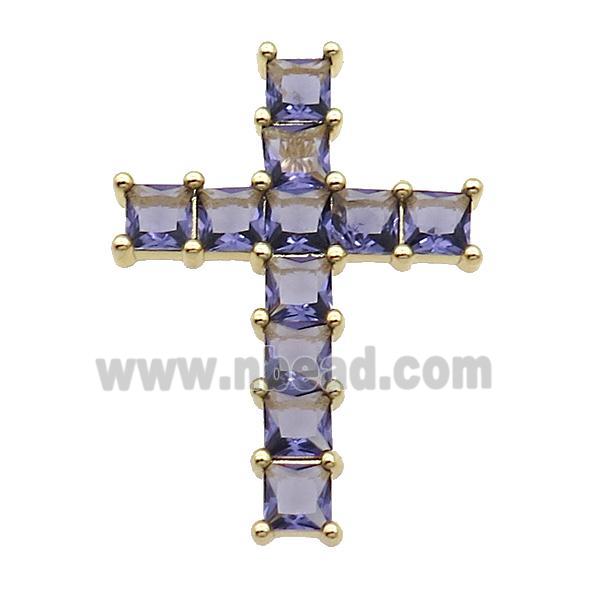Copper Cross Pendant Pave Purple Crystal Glass Gold Plated