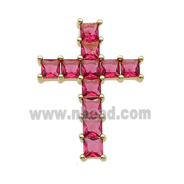 Copper Cross Pendant Pave Red Crystal Glass Gold Plated