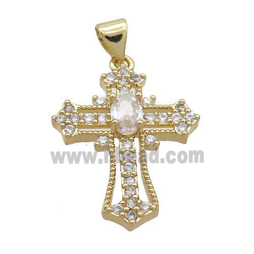 Copper Cross Pendant Pave Crystal Glass Gold Plated