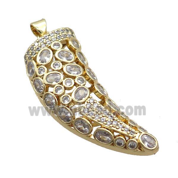 Copper Horn Pendant Pave Zircon Gold Plated