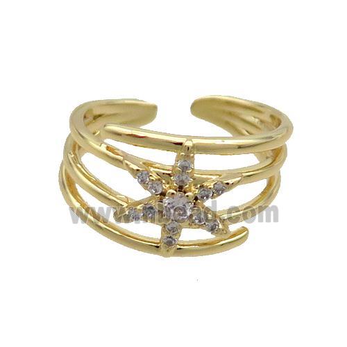 Copper Star Ring Pave Zircon Gold Plated