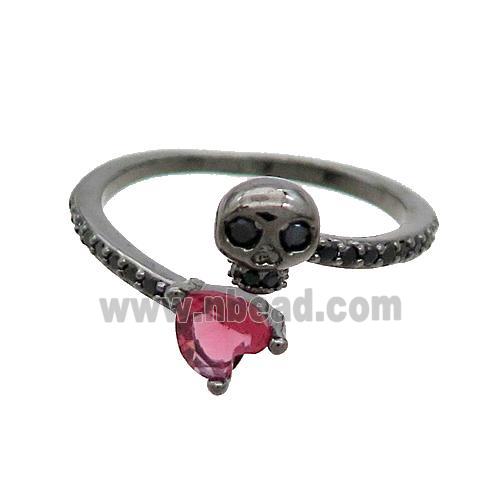 Copper Skull Ring Pave Crystal Glass Skull Black Plated