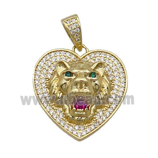 Copper Lion Pendant Pave Zircon Heart Gold Plated